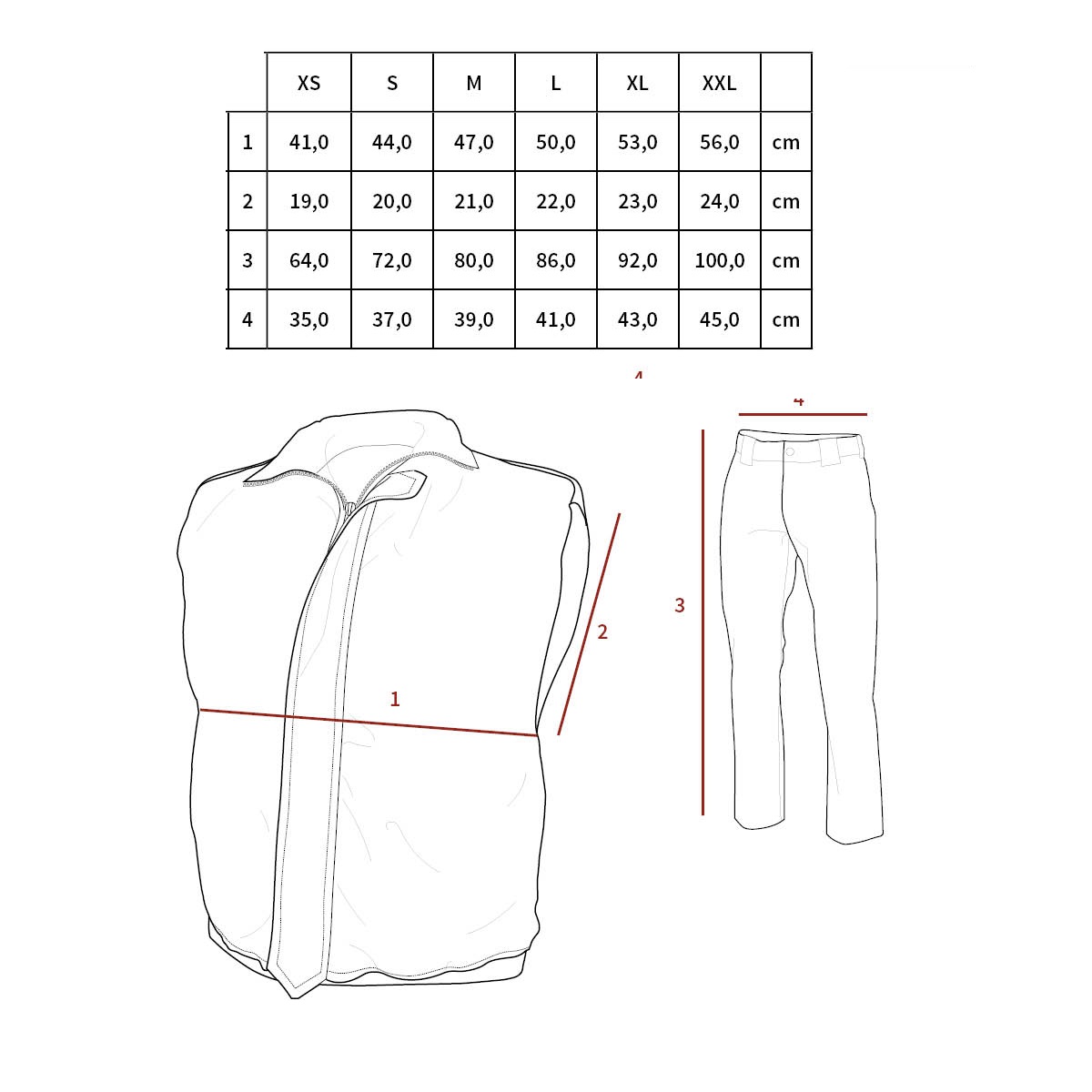 Tabuľka veľkostíKomplet dětský vesta+kalhoty tabulka