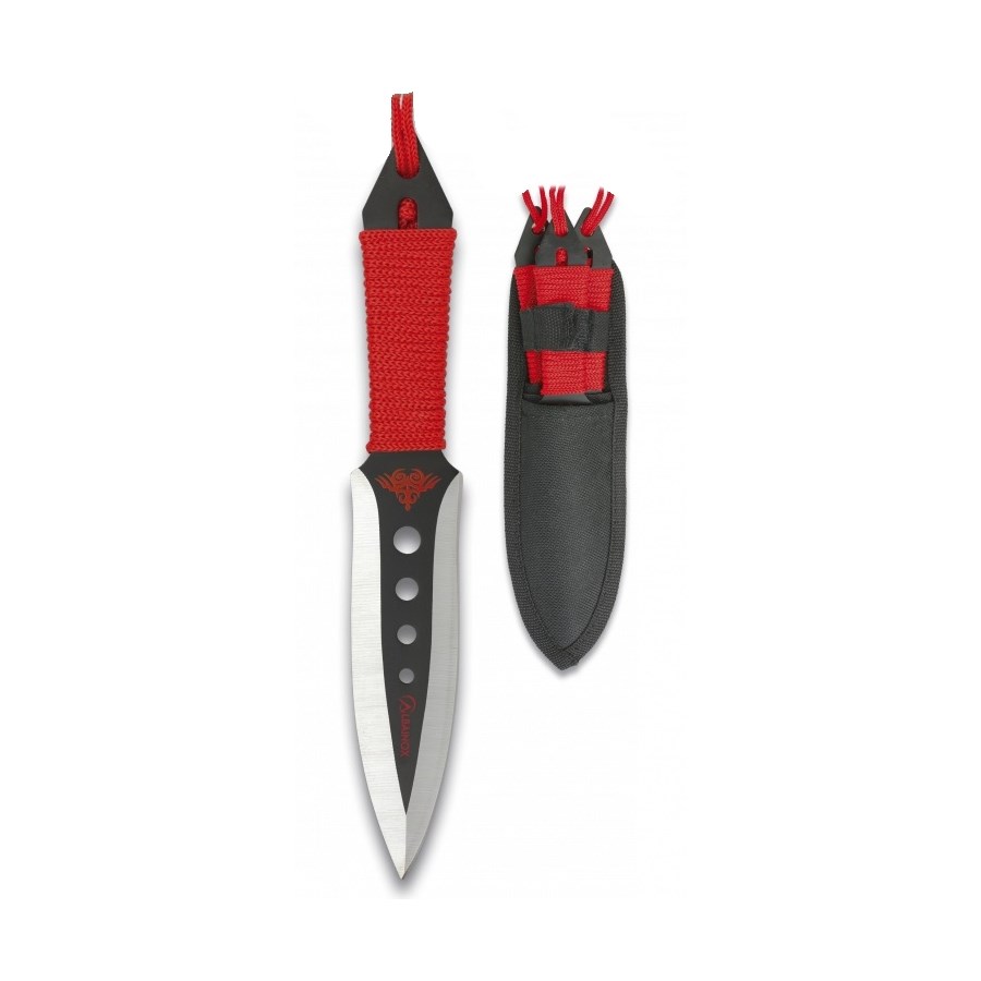 Nože vrhacie set 3 kusov s červeným paracordom