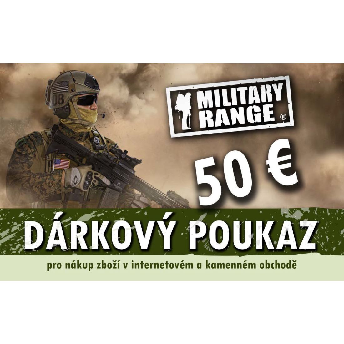 Darčekový poukaz TACTICAL 50 € MILITARY RANGE DP50ET L-11