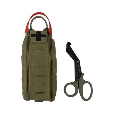 Puzdro zdravotní IFAK zips LASER CUT MOLLE vrátane nožníc ZELENÉ