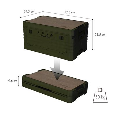 Skladací box s vekom a drevenou doskou 32 l ZELENÝ NILS Camp 15-03-610 11