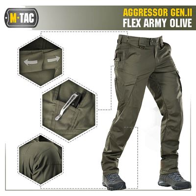 Taktické nohavice AGGRESSOR Gen.II Flex ZELENÉ M-TAC 20058062 22
