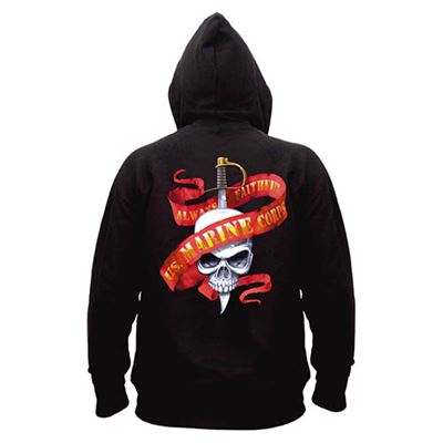 Mikina MARINES SKULL/RIBBON s kapucňou ČIERNA