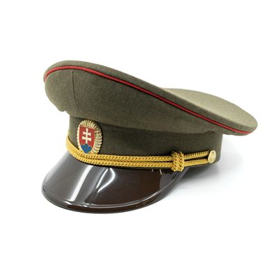 Dôstojnícka čiapka SK zlatý odznak, plastový štít, červená čiara ZELENÁ