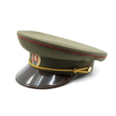 Brigádna čiapka SK zlatý odznak, plastový štít, červená čiara ZELENÁ