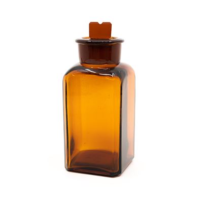 Fľaša sklenená hranatá s brúseným hrdlom 350 ml hnedá