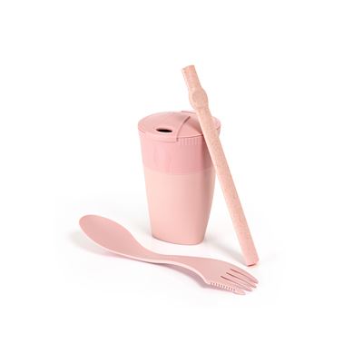 Sada hrnčeka, slamky a príboru ReKit BIO RUŽOVÁ