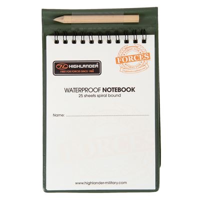 Blok/zápisník vodoodolný, vrátane ceruzky a podložky, 25 listov